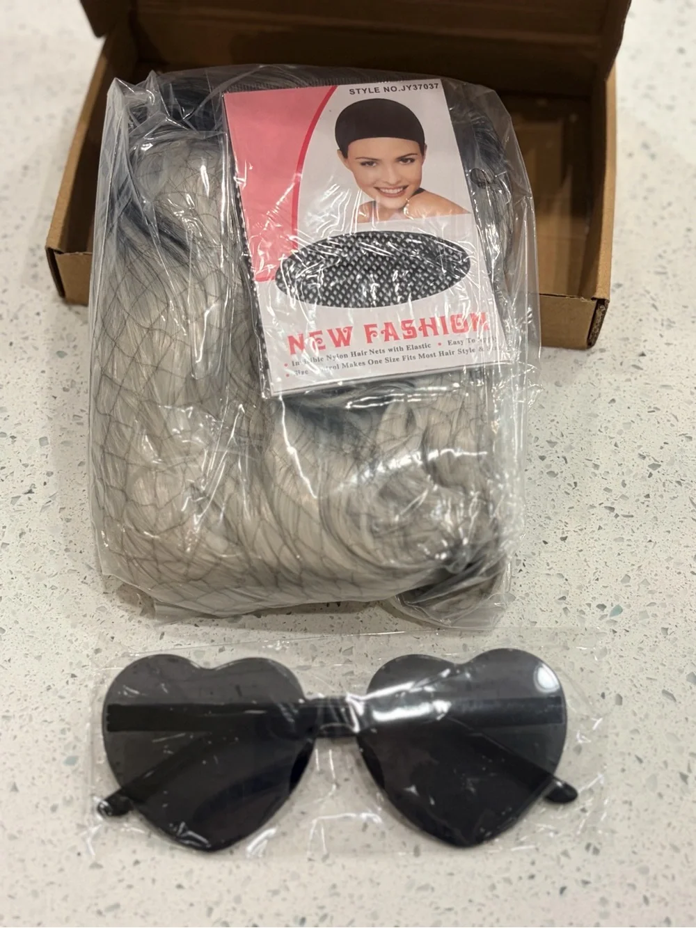 New Silver Grey Ombre Wavy Bob Wig with Bangs & Heart Sunglasses Party Festival